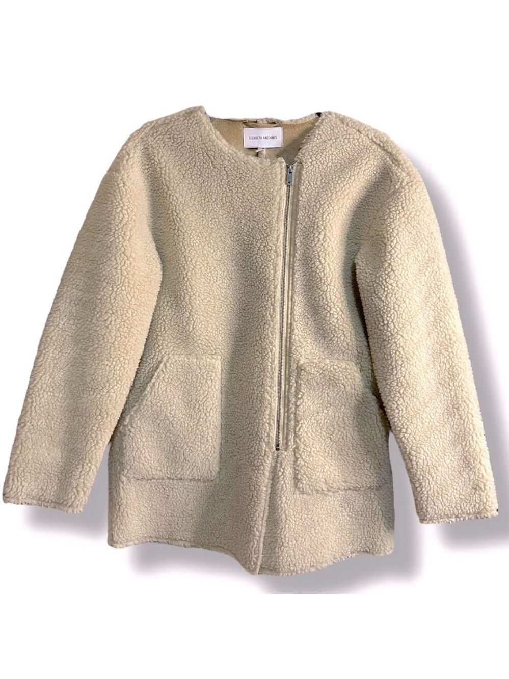 Teddy Jacket Sherpa Sand Tan Zip Jacket Women’s Size XS Oversized